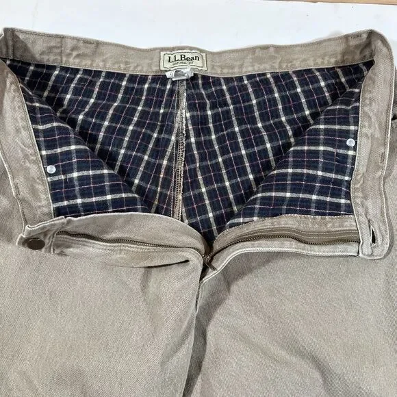 LL Bean Natural Fit Tan Canvas Flannel Lined 100% Cotton Pants Y2K Men's 40x29 - Picture 16 of 16